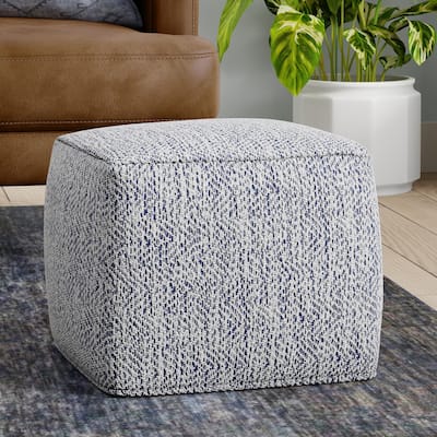 WYNDENHALL Terri 18 inch Wide Boho Square Pouf in Denim Melange Cotton