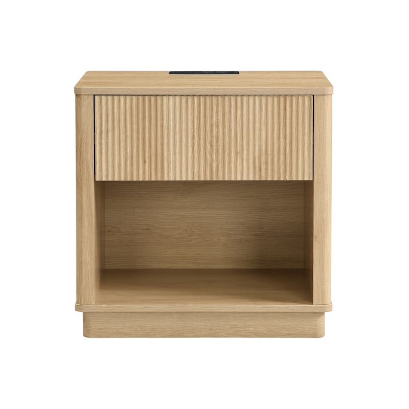 Nightstand with Charging Station, Bedside Table with Outlet & USB Port, Storage Drawer