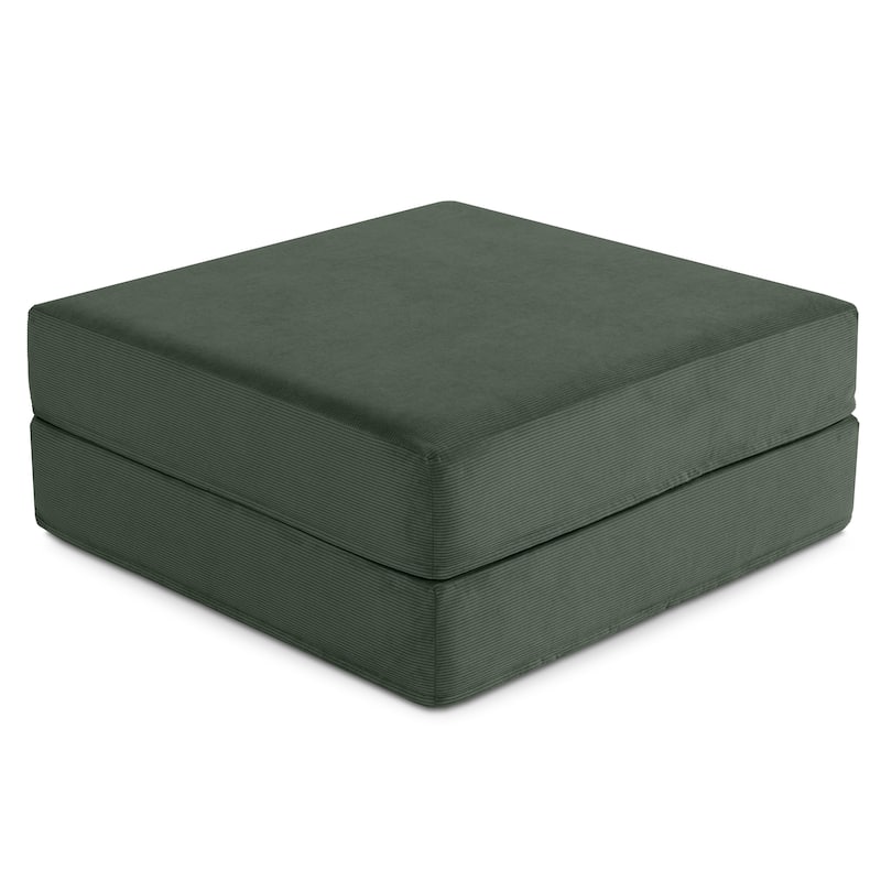 Jaxx Unsofa Modular Convertible Sectional Sofa with Fold Out King Sleeper Bed - Ottoman. - Corduroy Forest Dark Green