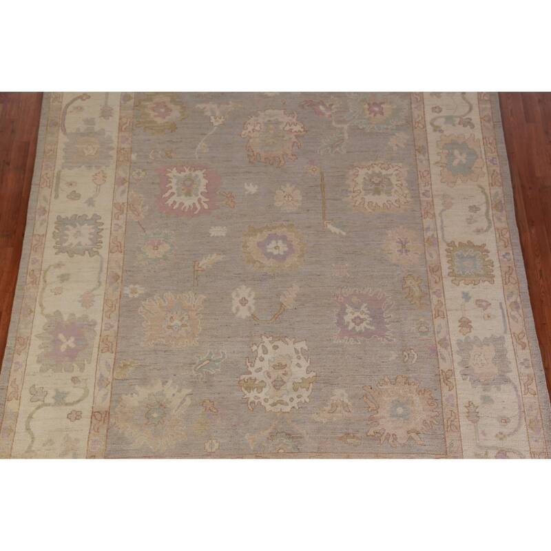 Hand Knotted Oriental 100% Wool Carpet Transitional All-Over Greys & Charcoal Oushak Area Rug - 9' 8'' X 8' 0''
