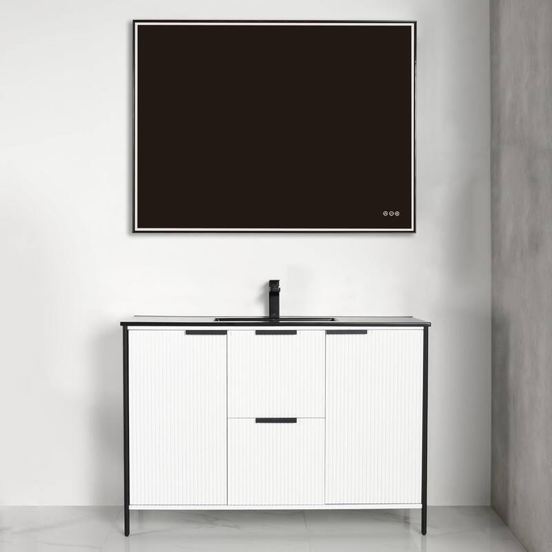 Blossom Annecy 48" Freestanding Bathroom Vanity w/ Black Ceramic Sink - Glossy - Glossy White