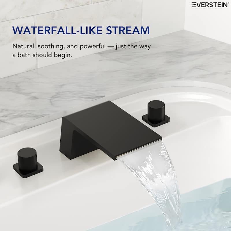 Modern Wide Waterfall Bathtub Faucet, Deck Mount 2-Handle Roman Tub Faucet