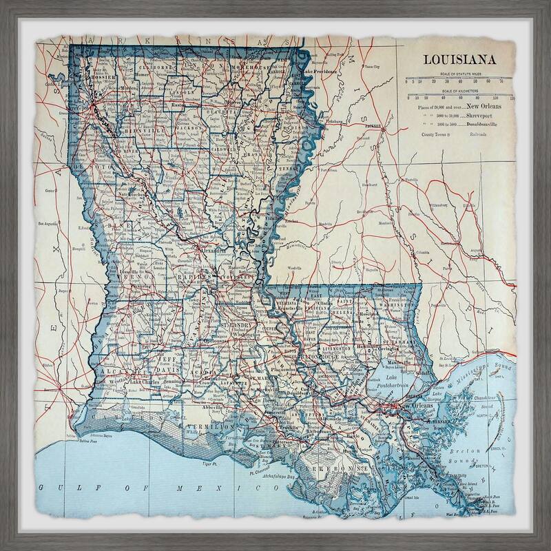 'Blue Louisiana Map' Framed Painting Print