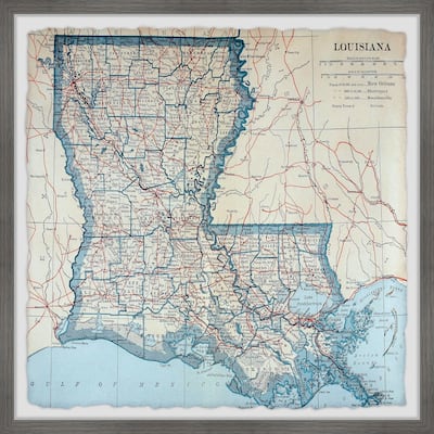'Blue Louisiana Map' Framed Painting Print