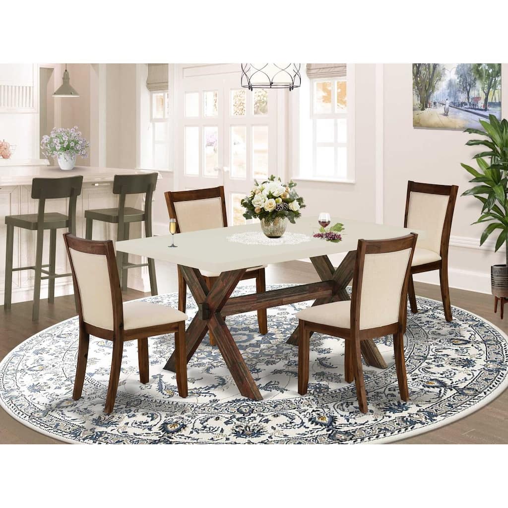 HomeStock 5-Piece Distressed Jacobean Finish Solid Wood Top Dining Table with 4-Upholstered Chairs