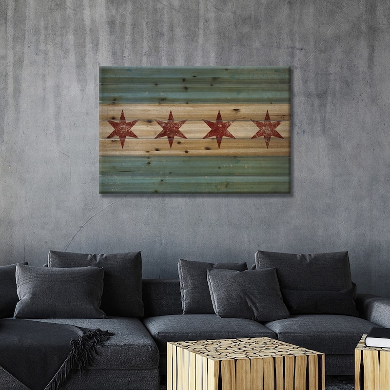 Chicago Flag Print On Wood by Ryan Fowler - Multi-Color