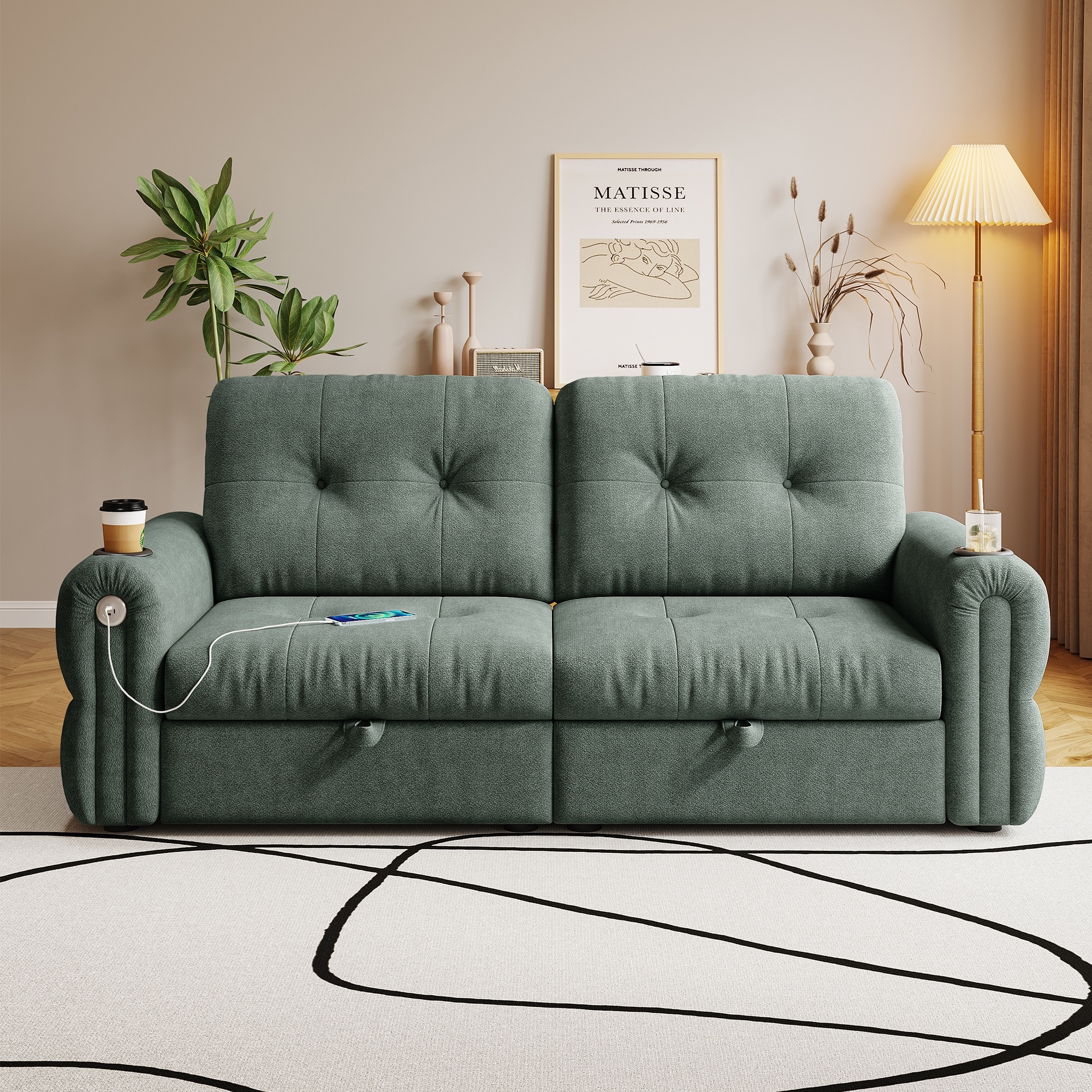 Green Convertible Sofa Couch Loveseat with Pull-out Bed, Lounge Sofa Couch Settee for Living Room Bedroom