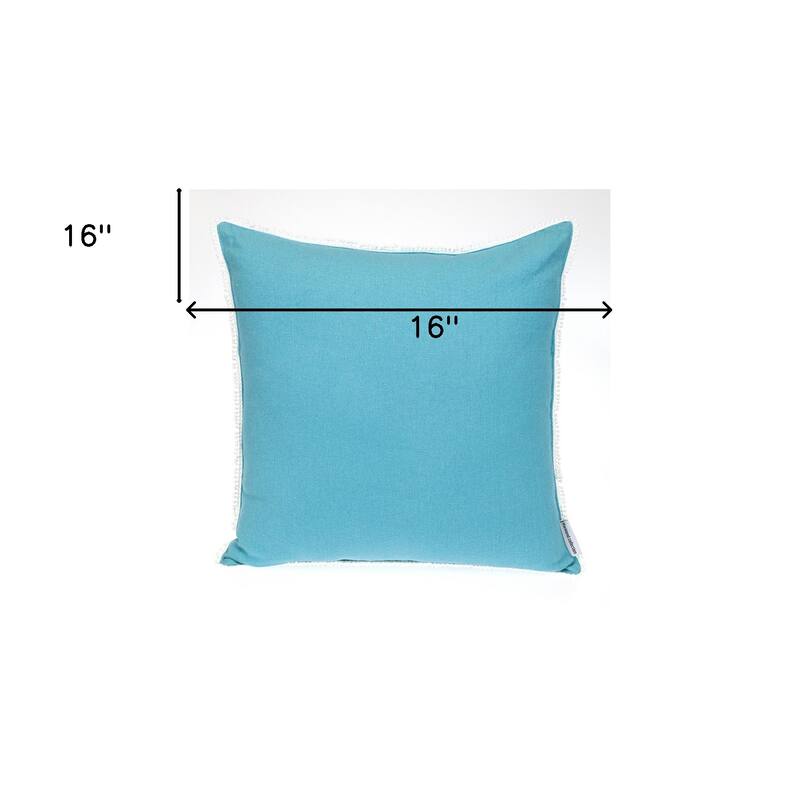 HomeRoots 16" Aqua Cotton Throw Pillow with Scalloped Edges