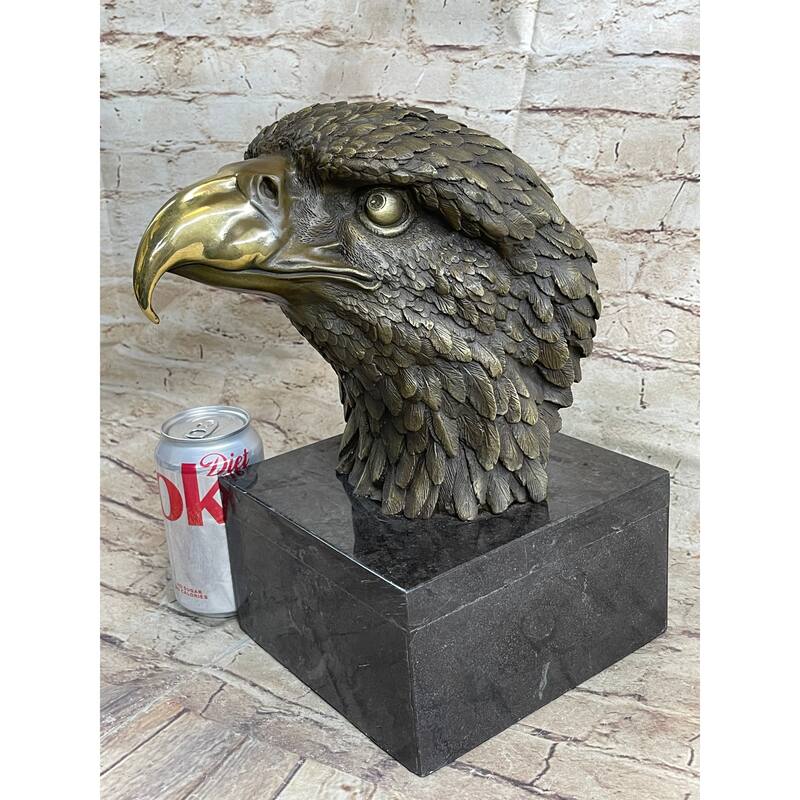 Hot Cast Bronze American Bald Eagle Head Bust Statue Sculpture On Marble Base