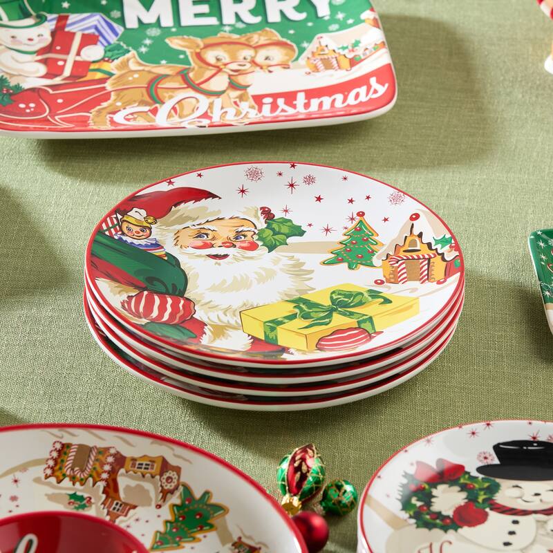 Certifed International Santa's Retro Christmas Set of 4 Dinner Plates 11" - 11 L x 11 W x 1.25 H