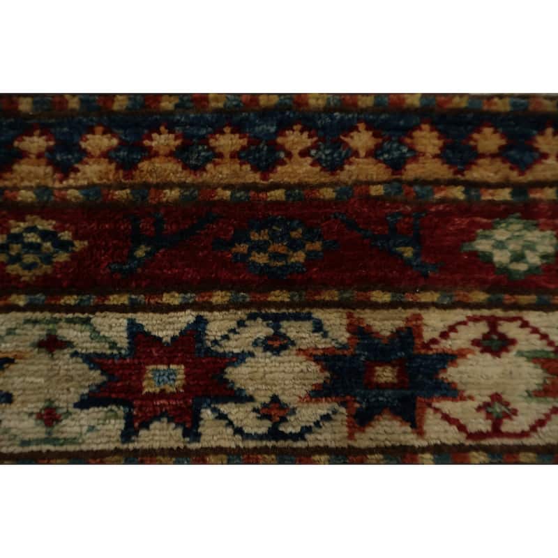 Hand Knotted Oriental 100% Wool Carpet Traditional Geometric Navy Blue & Blues Kazak Area Rug - 6' 0'' X 4' 0''