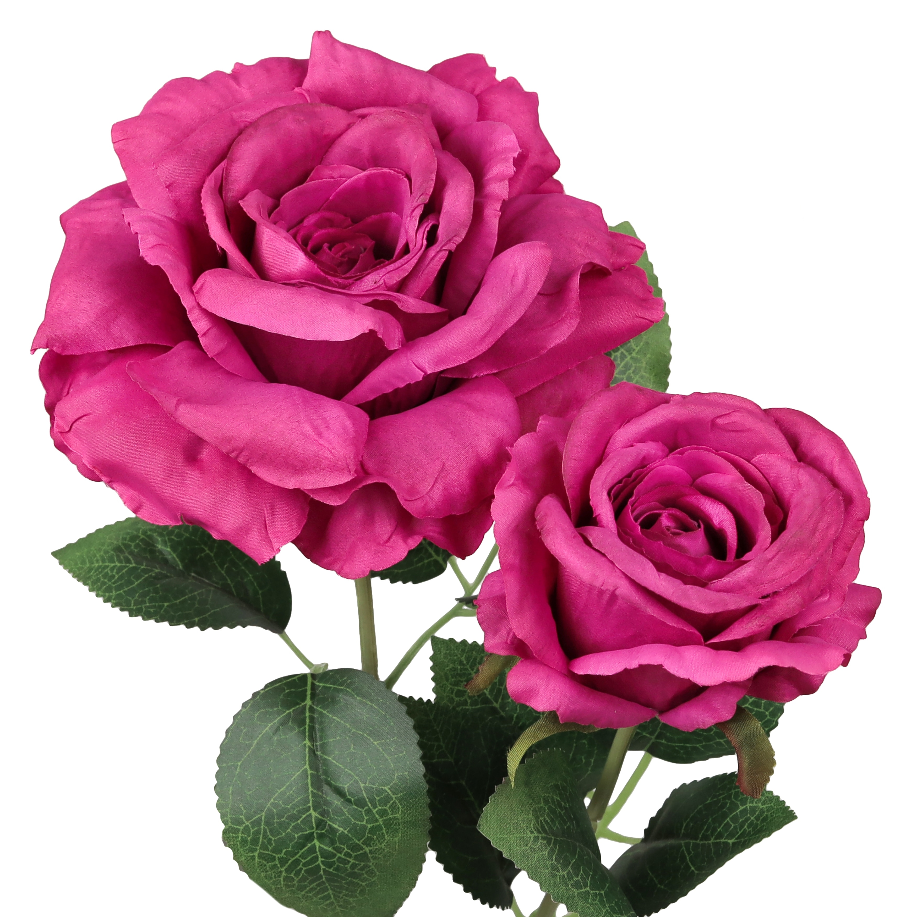 Set of 2 Magenta Artificial Grand Rose Flower Stem Bush Bouquet