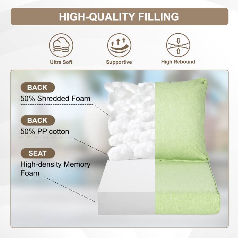 Aoodor Outdoor Deep Seat Cushion Set, Waterproof Patio Furniture Cushions with Adjustable Straps & Removable Cover
