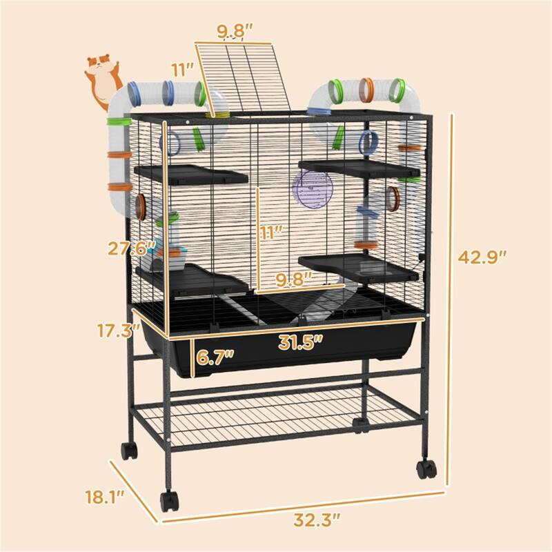Hamster Cage with Four wheels and storage shelf - 32.3"L x 18.1"W x 42.9"H