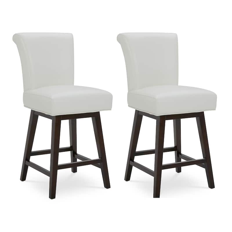Spruce & Spring Noah Upholstered 26-inch Counter Height Swivel Barstool Set - Set of 2 - White - Counter Height