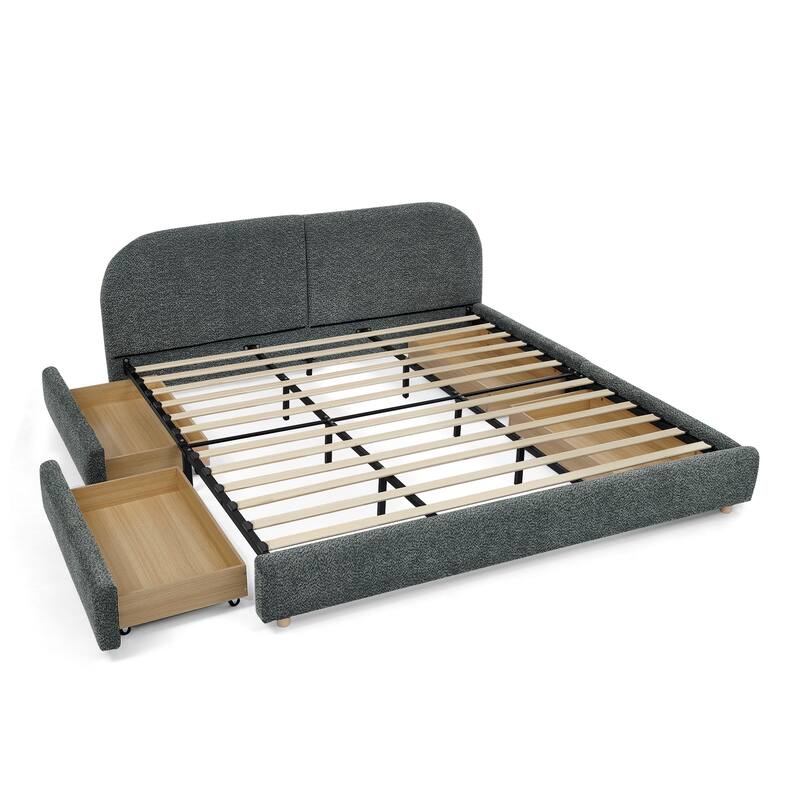 Stylish Curve-shaped Upholstered Platform Bed Frame Modern Minimalist Low Profile Bed with Curved Headboard Optional Storage Bed