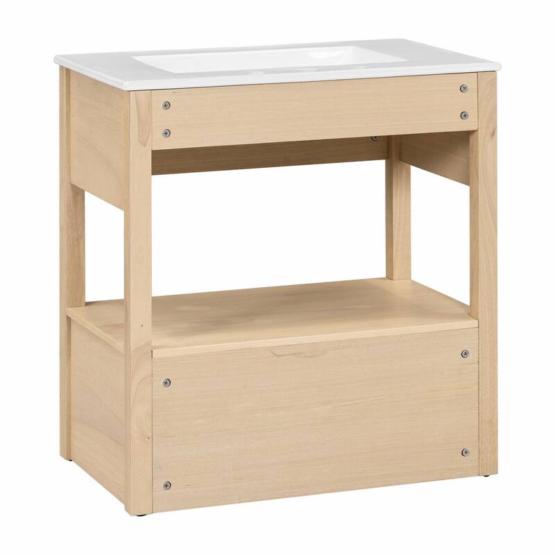 30" Bathroom Vanity with Sink Top, Open Storage Shelf, Two Drawers
