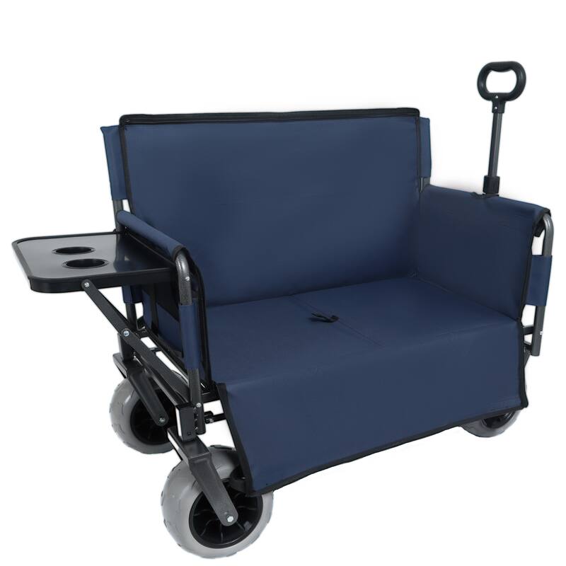 3-in-1 Folding Wagon Cart with Bench Seat & Rear-Mounted Folding Tabletop