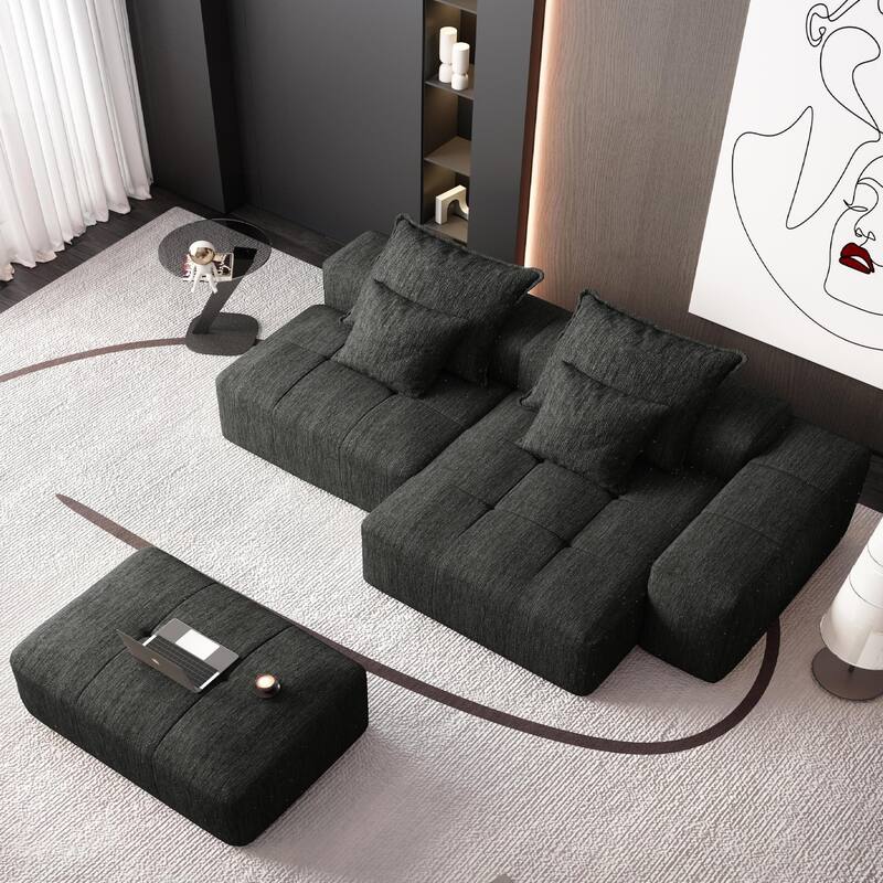 Oversized Modular Chenille Sectional Sofa with Ottoman, Chaise Lounge, 1 Armrest and 4 Pillows for Living Room