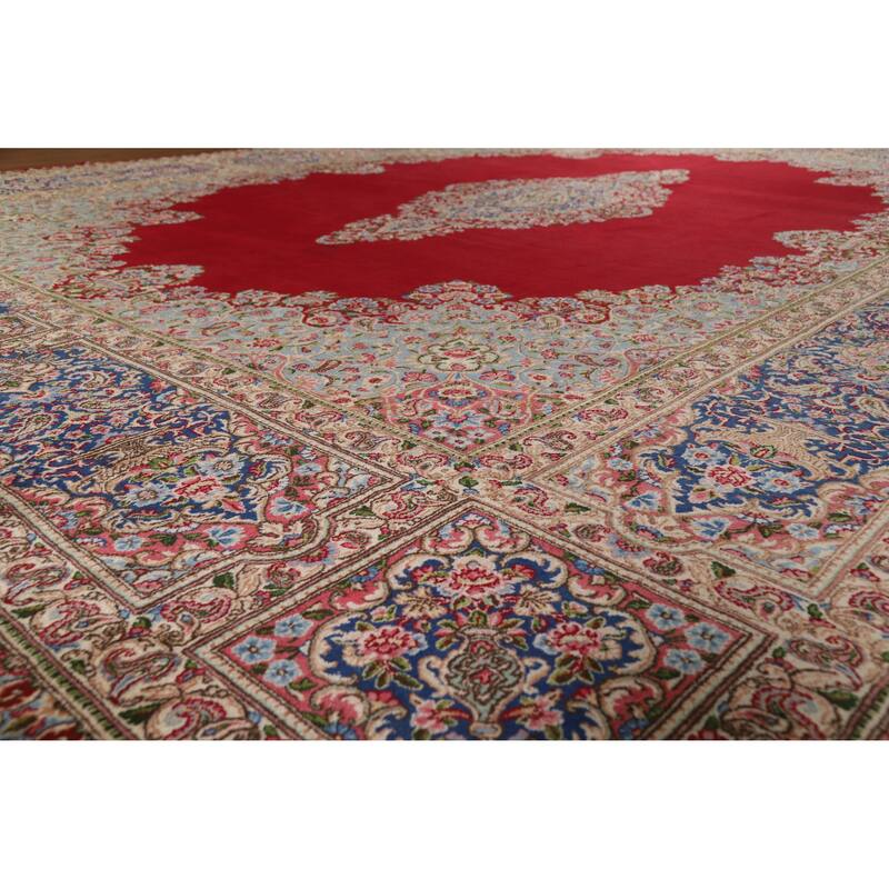 Hand Knotted Oriental 100% Wool Carpet Traditional Floral Red Kerman Area Rug - 17' 0'' X 12' 10''