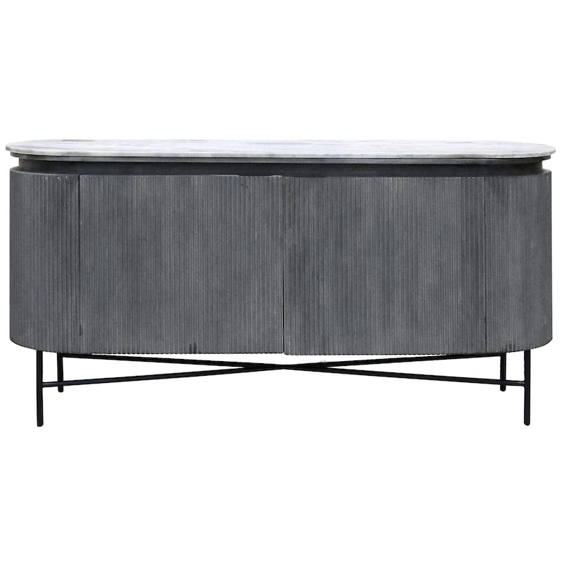 Gemma - Racetrack Sideboard Cabinet with Granite Top and Metal Legs - White and Charcoal Finish - Black