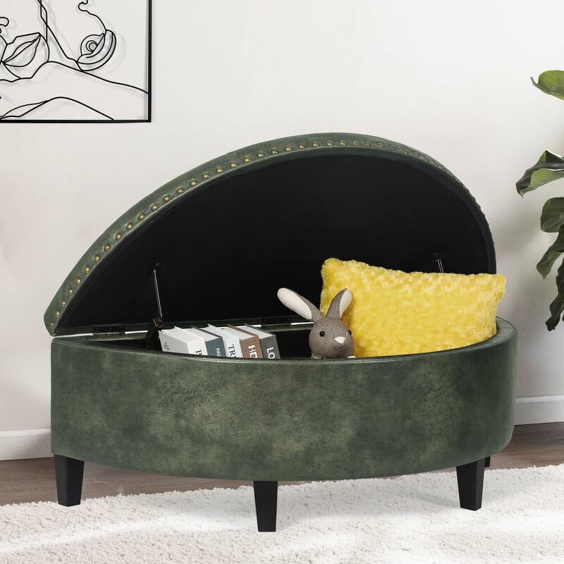 Adeco Half Moon Storage Ottoman Semi Circle Bench
