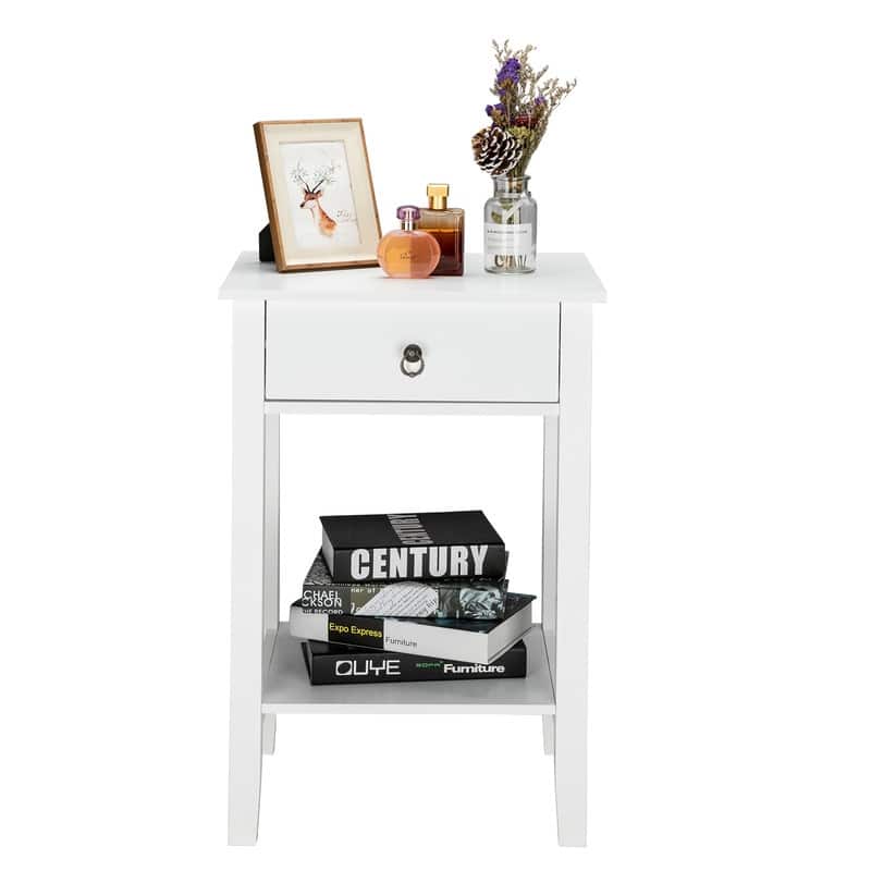 White Nightstand with Drawer