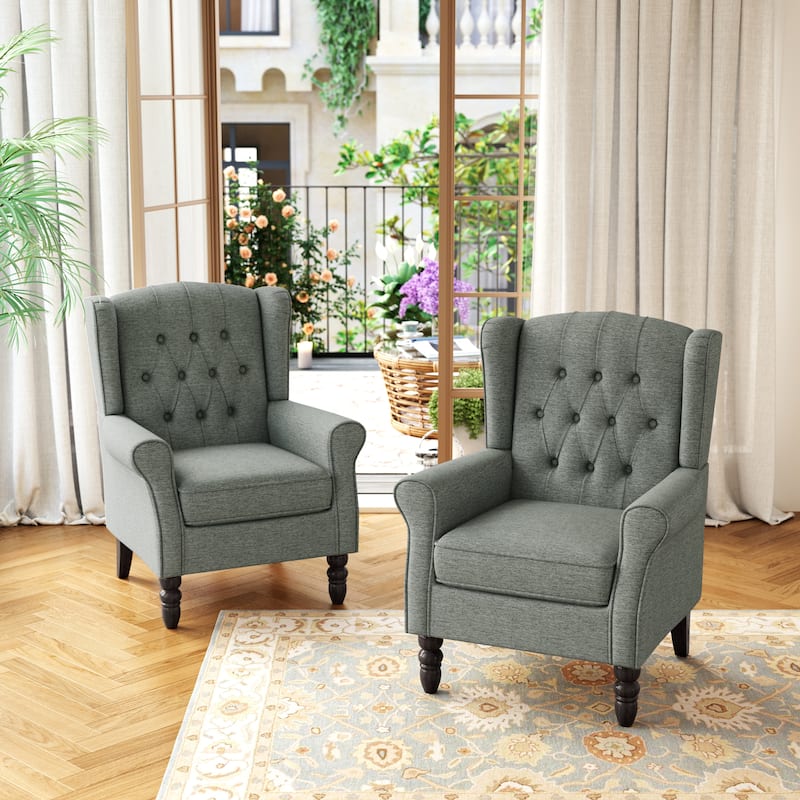 Button Tufted Wingback Upholstered Accent Chairs Set of 2