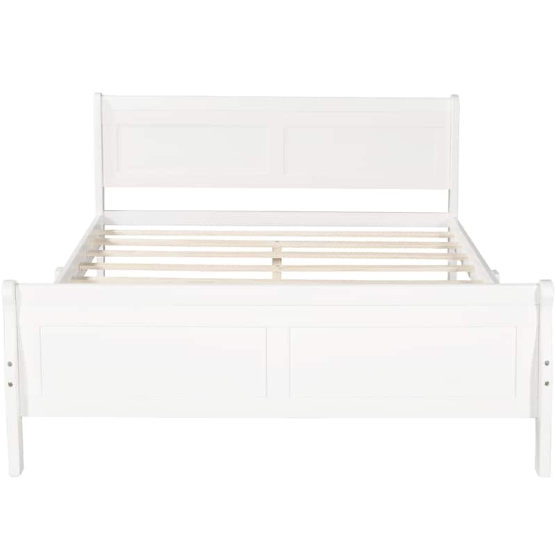Full Size Wood Platform Bed with Headboard and Wooden Slat Support, White
