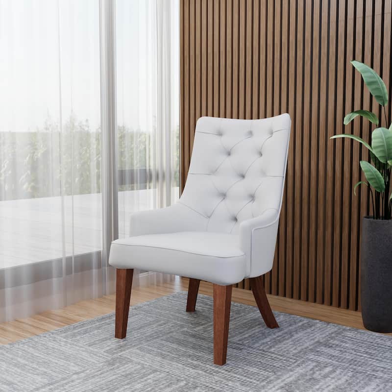 Dining Chair in Leather/Velvet Diamond-Tufted with Rubberwood Legs Set of 2
