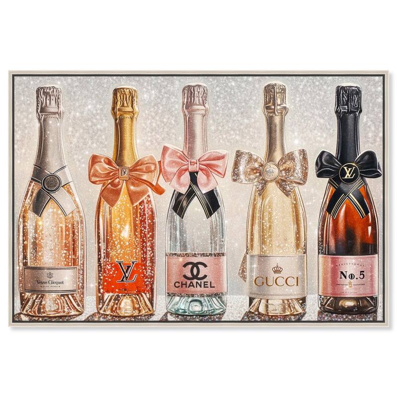 Champagne Bottles Glitz Canvas by Art Remedy - Silver - 36" x 24"