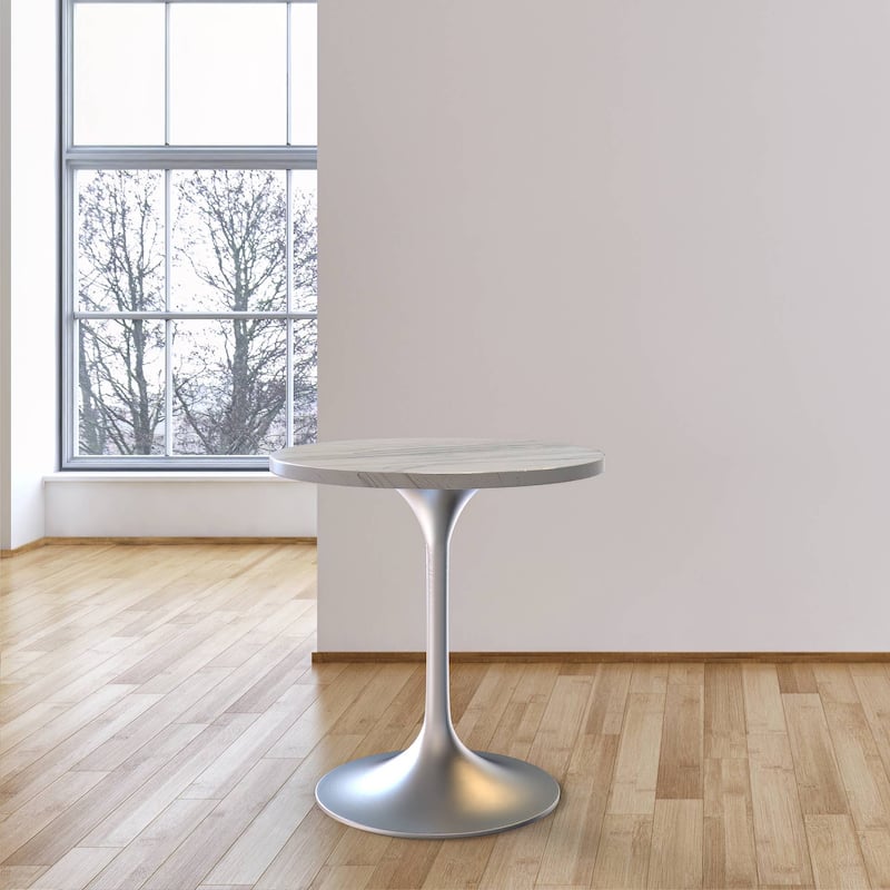 LeisureMod Verve Round Dining Table with Resin TableTop and Brushed Chrome Base for Kitchen & Dining Room
