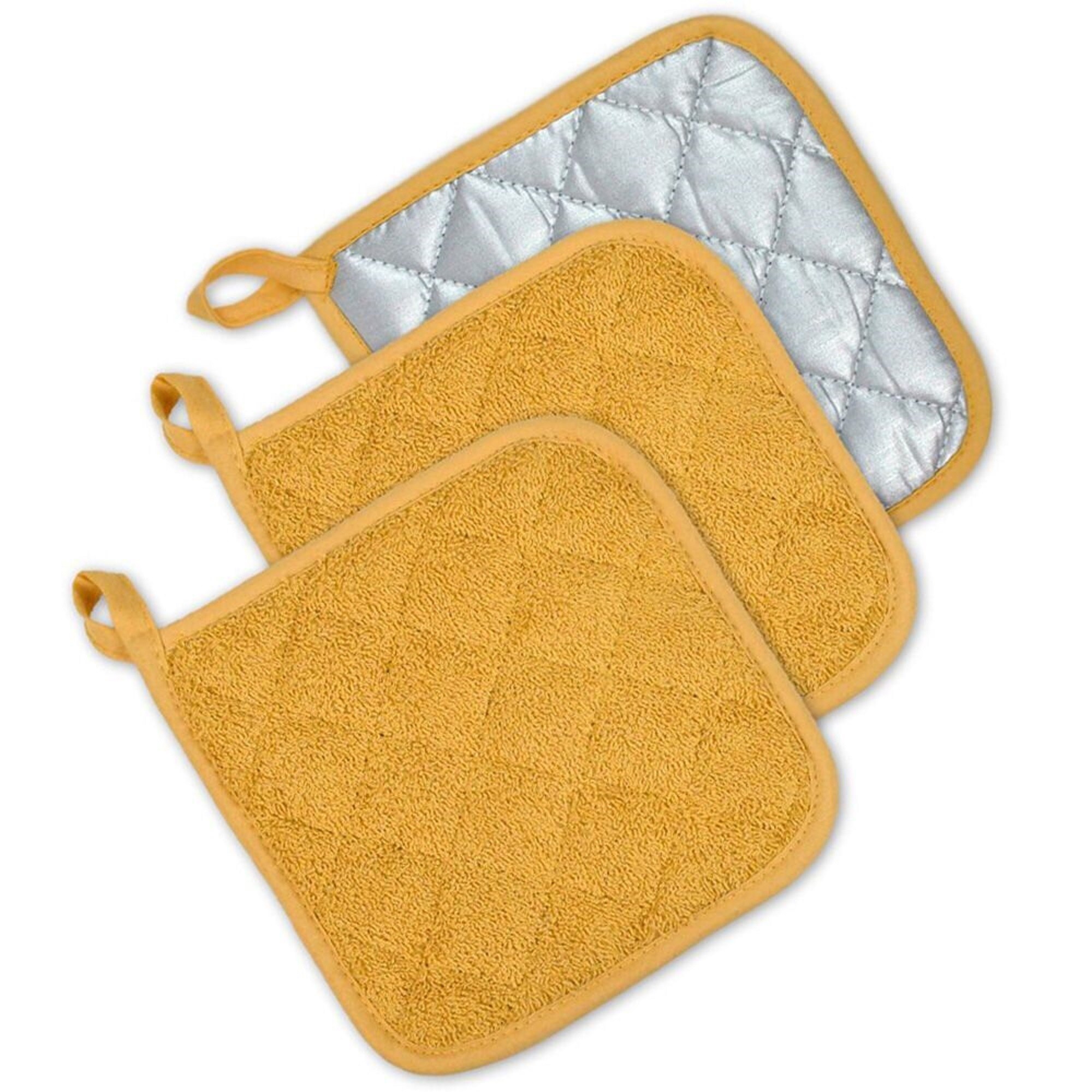 Shop Set Of 3 Yellow And Silver Colored Terry Cloth Square
