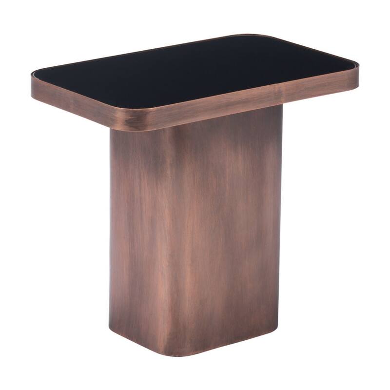 HomeRoots 18" Black And Bronze Glass And Steel Pedestal End Table - 20' X '17.7' X '12
