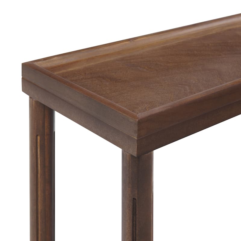 New Ridge Home Goods Harrison Narrow Side End Tables with Shelf, Set of 2, Antique Chestnut
