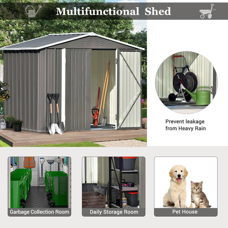 7.8 ft. W x 6 ft. D Metal Shed with Double Door (44 sq. ft.) - Gray