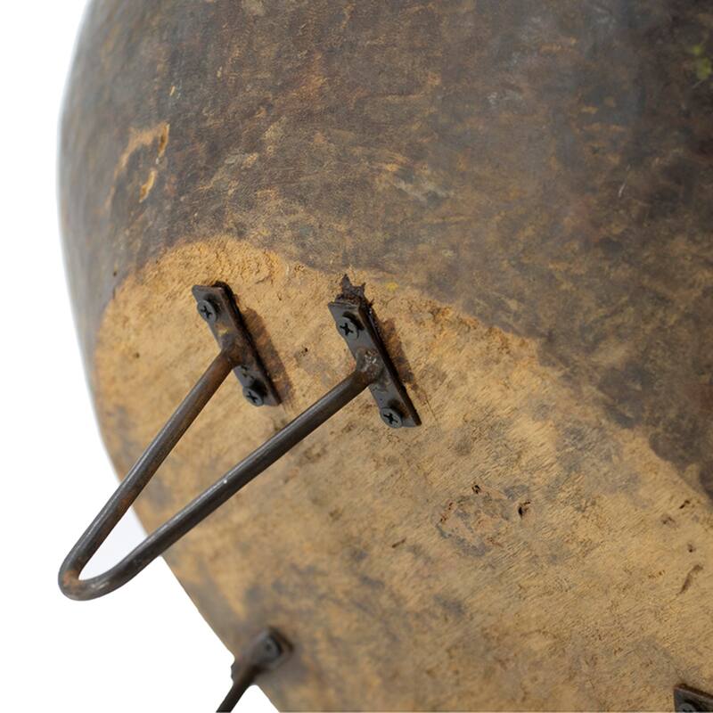 Hand-Carved Wooden Bowl with Metal Hairpin Legs - 20"