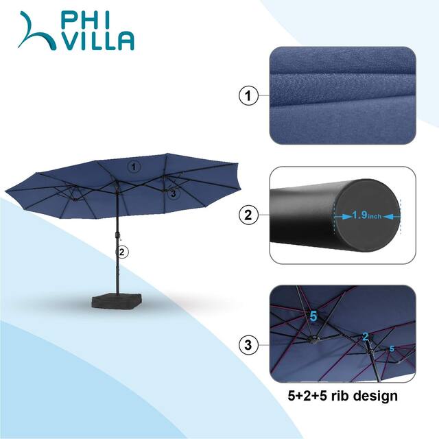 PHI VILLA 15-foot Rectangular Crank Outdoor Market Umbrella with Base Included