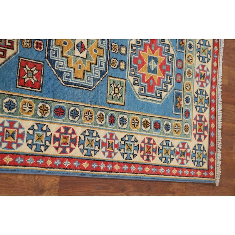 Blue Kazak Runner Rug Hand-Knotted Wool Carpet - 2'9" x 9'3"