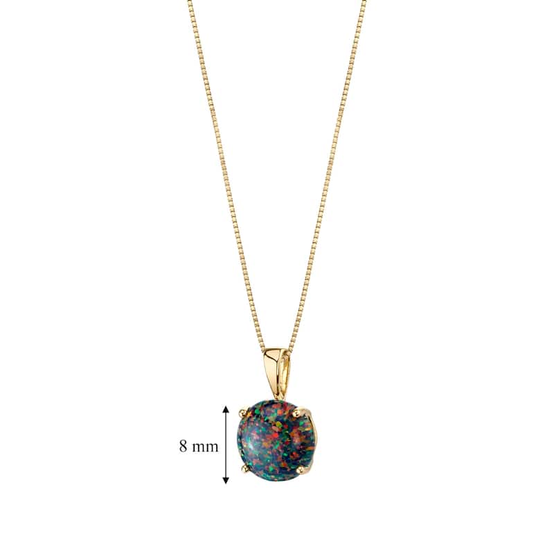 14k Yellow Gold Gold Created Black Opal Solitaire Pendant