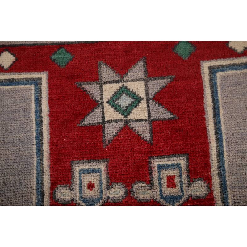 Hand Knotted Oriental 100% Wool Carpet Traditional Geometric Greys & Charcoal Kazak Area Rug - 6' 0'' X 4' 2''