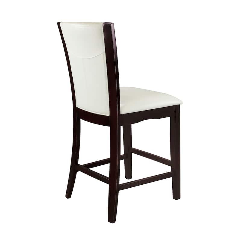 Modern Contemporary Counter Height Chairs Set of 2 White Faux Leather Upholstered Espresso Finish Hardwood Solid