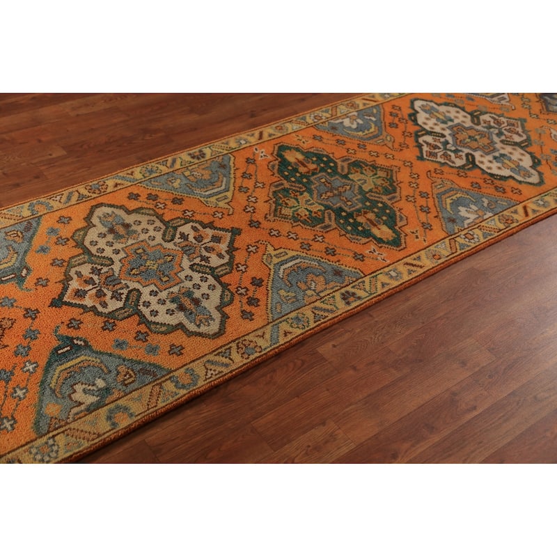 Orange Kazak Indian Runner Rug Hand-Knotted Wool Carpet - 2'6"x 9'11"