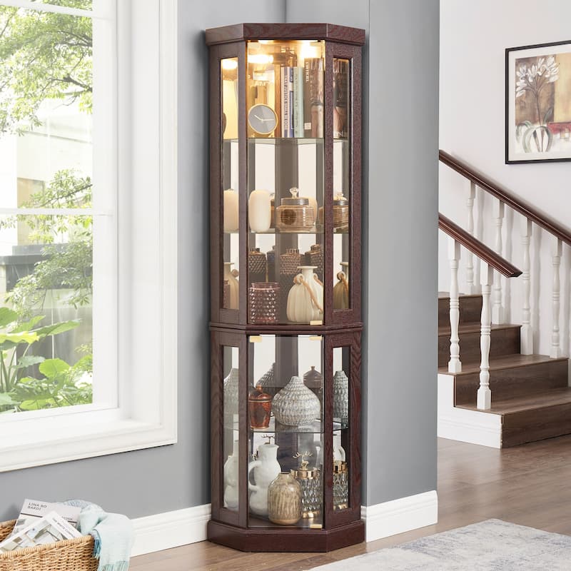 Lighted Corner Curio Cabinet - Cherry