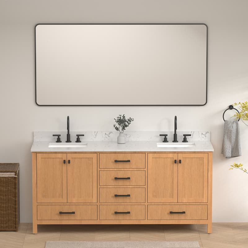 StarrySky 72 inch Undermount Double Sink Bathroom Vanity with Engineered Carrara Marble Top