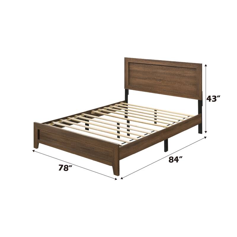 Mid-Century Modern King Size Bed with Tapered Legs and Panel Design, Box Spring-Free, Sturdy and Stylish Bedroom Furniture