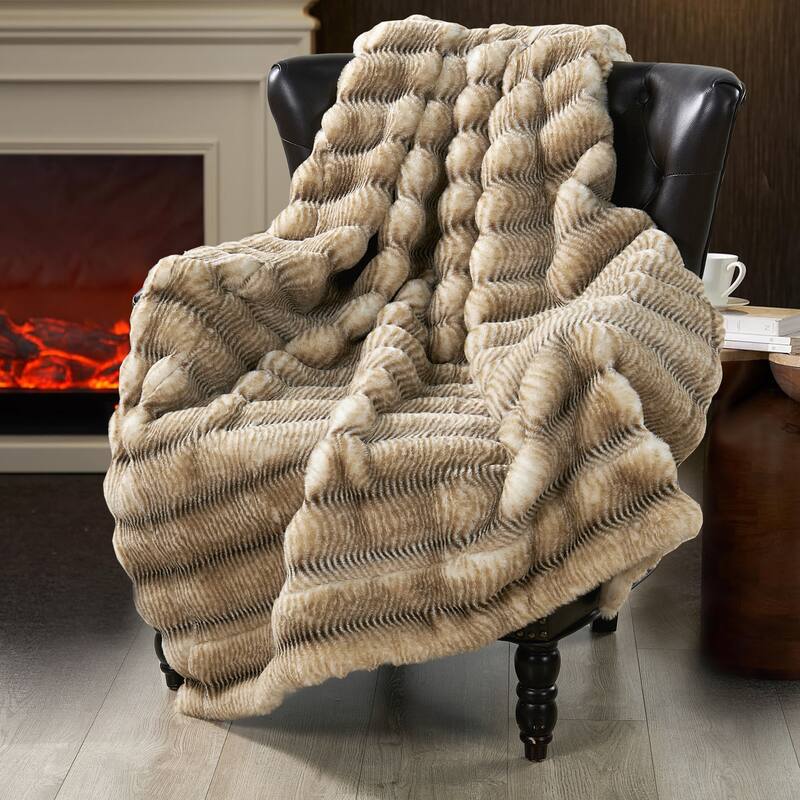 Thick StripeRabbit FauxFur Throw Fuzzy Soft Plush Blanket for Sofa