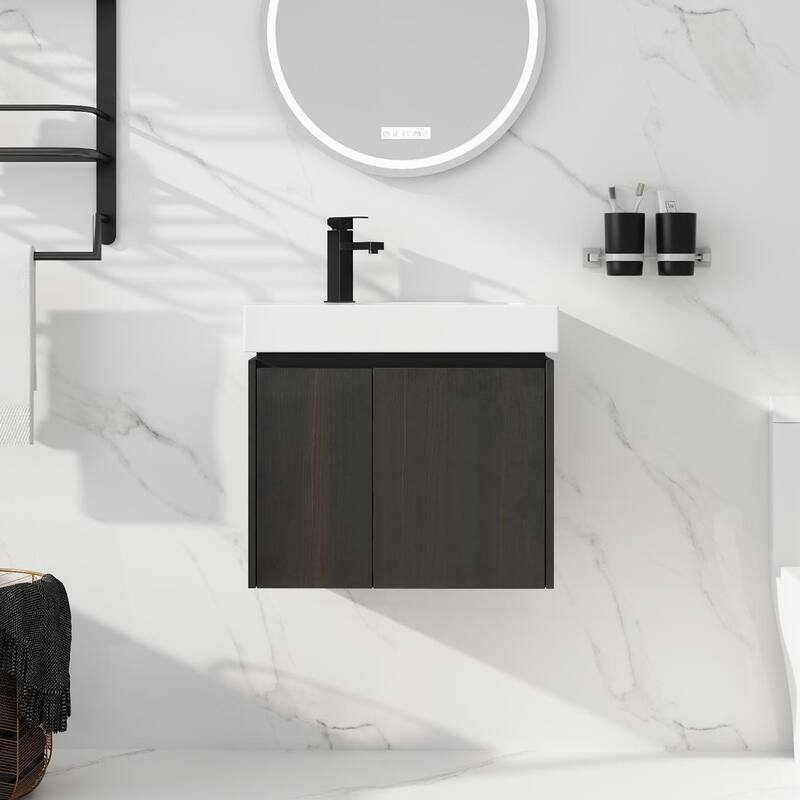 Beingnext 16''/20''/24"/30"/36" Bathroom Vanity with Sink, Floating Bathroom Vanity with Soft Close Door - 24"W - Black-Ceramic Sink