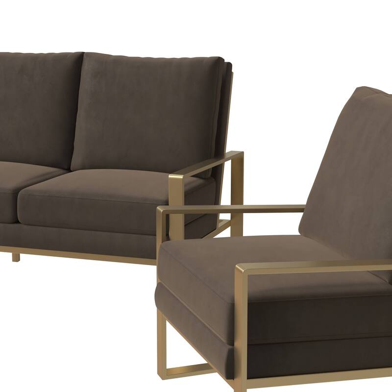 LeisureMod Modern 3-Piece Upholstered Velvet Sofa Set - Includes Sofa, Loveseat & Accent Chair for Home Office Living & Bed Room