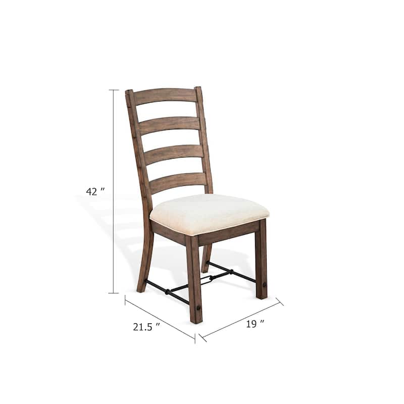 Yael Ladderback Dining Chair Set of 2, White Seat, Brown Solid Mahogany